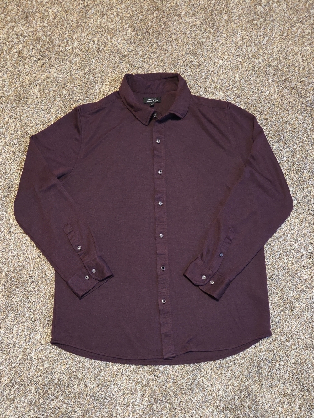 TAHARI Men's Luxe Modal Blend Long Sleeve Button-Up Shirt - Burgundy L